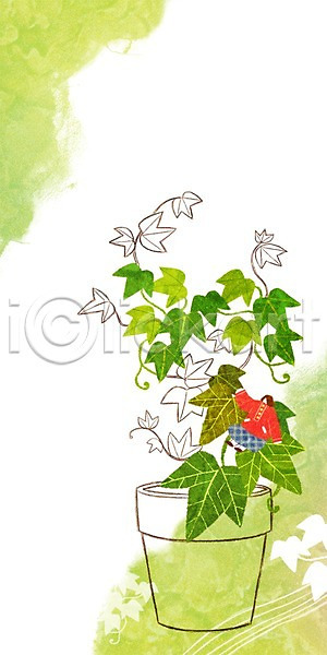 성인 여자 한명 PSD 일러스트 계절 계절백그라운드 나뭇잎 덩굴 백그라운드 봄 봄배경 아이비 화분