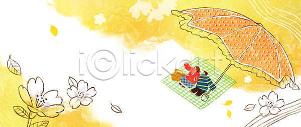 남자 두명 성인 여자 PSD 일러스트 계절 계절백그라운드 꽃 나뭇잎 돗자리 백그라운드 봄 봄배경 소풍 양산 커플 피크닉용품