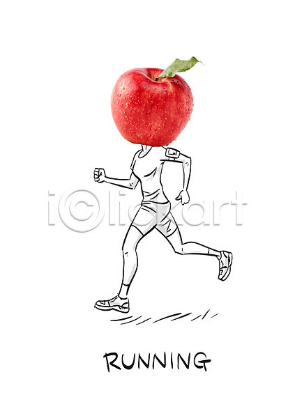 신선 성인 여자 한명 AI(파일형식) 옆모습 포토일러 건강 달리기 물방울 사과(과일) 서기 운동 음식 잎 전신 편집