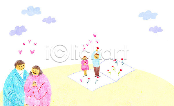 남자 성인 어린이 여러명 여자 PSD 일러스트 구름(자연) 꽃 자식 카네이션 카드(감사) 하트 학부모