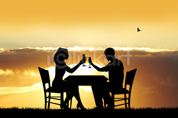 사랑 사람없음 JPG 실루엣 일러스트 포토 해외이미지 2 발렌타인데이 약혼 이벤트 일몰 저녁식사 점심식사 촛불 커플 탁자 토스트 프로포즈 해외202004