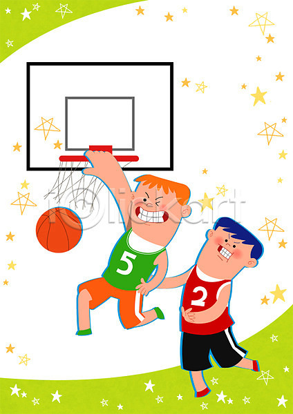 남자 두명 어린이 PSD 일러스트 프레임일러스트 농구 농구공 농구대 덩크슛 스포츠