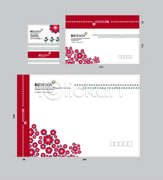 사람없음 AI(파일형식) 명함템플릿 봉투템플릿 템플릿 꽃 명함 무늬 문양 봉투디자인 비즈디자인 빨간색 서류봉투 세트 우편봉투 패키지 편지봉투