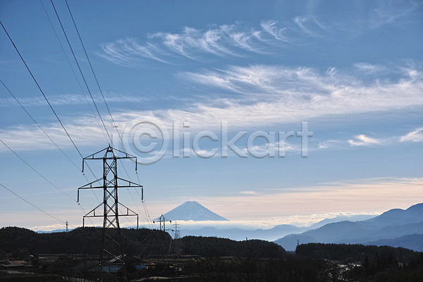 사람없음 JPG 포토 구름(자연) 산 야외 일본 자연 전봇대(시설물) 전선 주간 하늘 해외풍경 후지산