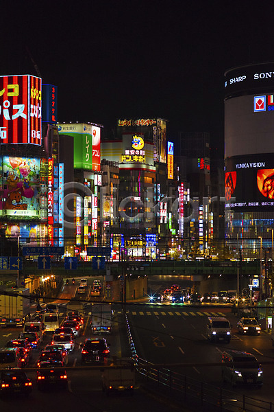 사람없음 JPG 포토 간판 다리(건축물) 도로 도시풍경 도쿄 빌딩 야간 야경 야외 유흥가 일본 자동차 해외풍경 횡단보도