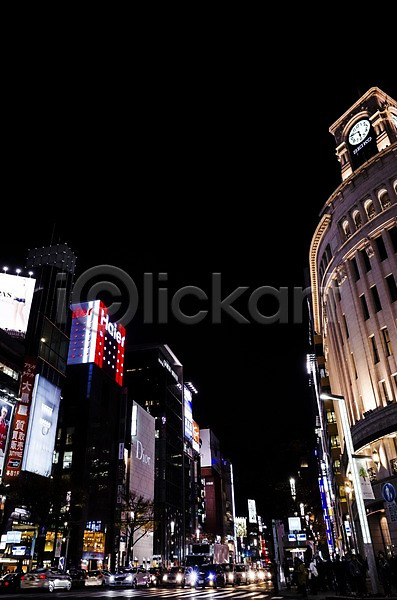 사람없음 JPG 포토 간판 도로 도시풍경 도쿄 빌딩 시계 야간 야경 야외 유흥가 일본 자동차 해외풍경