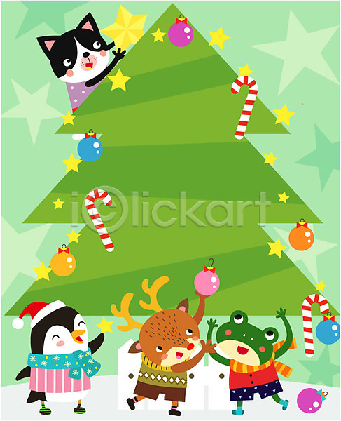 사람없음 AI(파일형식) 일러스트 프레임일러스트 개구리 고양이 동물 동물캐릭터 별 사슴 의인화 지팡이 크리스마스장식 크리스마스트리 펭귄