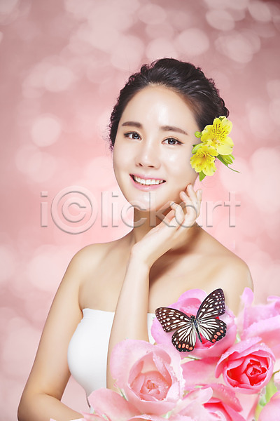 20대 성인 여자 한국인 한명 JPG 디지털합성 편집이미지 그래픽 꽃 나비 디지털아트 보케 뷰티 의료성형뷰티 합성
