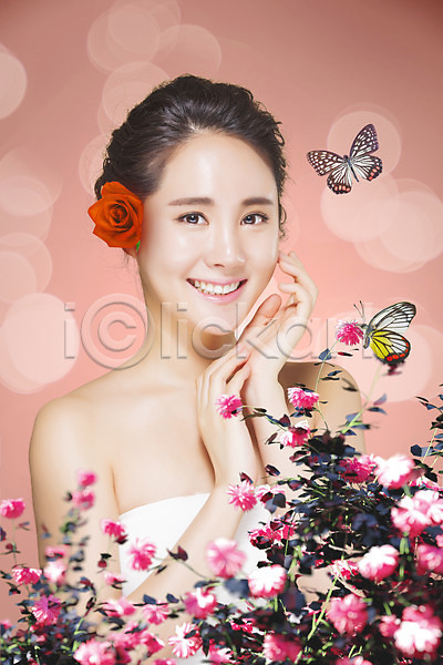 20대 성인 여자 한국인 한명 JPG 디지털합성 편집이미지 그래픽 꽃 나비 디지털아트 보케 뷰티 의료성형뷰티 합성