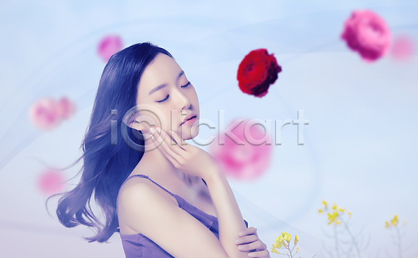 20대 성인 여자 한국인 한명 JPG 디지털합성 편집이미지 그래픽 꽃 디지털아트 뷰티 의료성형뷰티 장미 합성