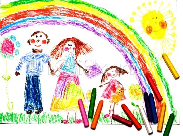사람없음 어린이 JPG 포토 해외이미지 가족 그림 노란색 딸 무지개 미술 빨간색 아빠 엄마 여름(계절) 컬러풀 태양 파란색 페인트 해외202004