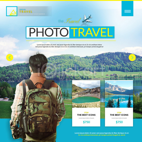 남자 성인 한명 PSD 뒷모습 웹템플릿 템플릿 백팩 비행기 산 여행 이벤트 이벤트페이지 자연 카메라 호수