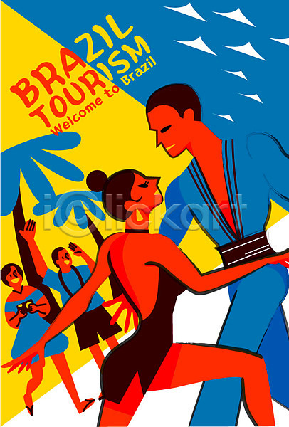 정열 남자 성인 여러명 여자 AI(파일형식) 일러스트 리우 브라질 쌈바 야자수 여행 여행객 열대 이국적 축제 춤 카메라 포스터