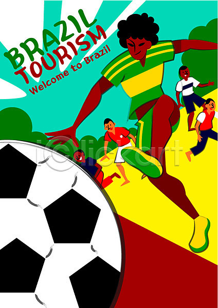 정열 남자 성인 여러명 AI(파일형식) 일러스트 리우 브라질 야자수 야자수잎 여행 열대 이국적 축구 축구공 축제 포스터