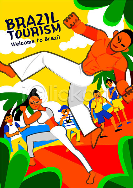 정열 남자 성인 여러명 여자 AI(파일형식) 일러스트 구름(자연) 리우 브라질 야자수 여행 여행객 열대 이국적 축제 카메라 카포에라 포스터