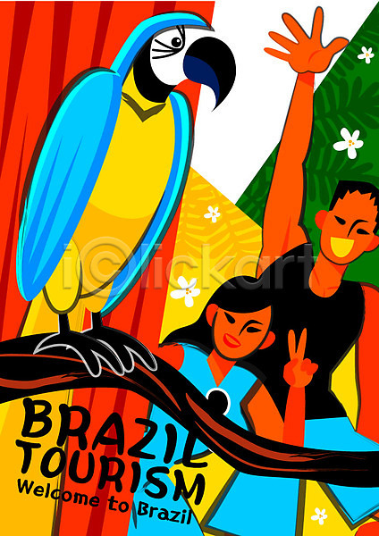 정열 남자 두명 성인 여자 AI(파일형식) 일러스트 나무 리우 브라질 브이 앵무새 야자수잎 여행 여행객 열대 이국적 축제 포스터