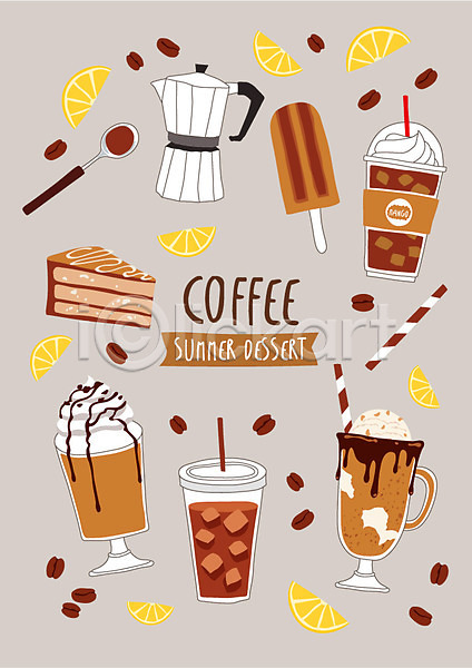사람없음 AI(파일형식) 일러스트 디저트 모카케이크 모카포트 백그라운드 숟가락 아이스아메리카노 아이스커피 여름(계절) 여름음식 원두 커피 커피쉐이크