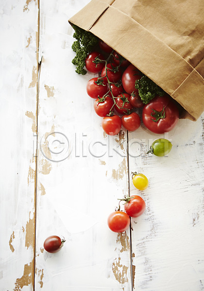 신선 사람없음 JPG 포토 하이앵글 방울토마토 스튜디오촬영 실내 종이봉투 채소 토마토 플랫레이