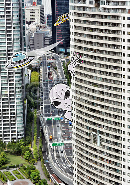 사람없음 AI(파일형식) 포토일러 UFO 도로 도시 빌딩 엿보기 외계인 우주과학 우주선 자동차