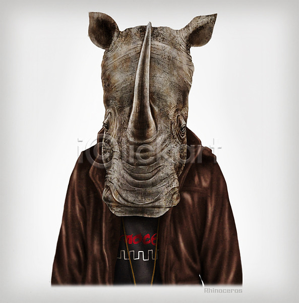 사람없음 PSD 일러스트 동물 옷 의인화 초상화 코뿔소 패션