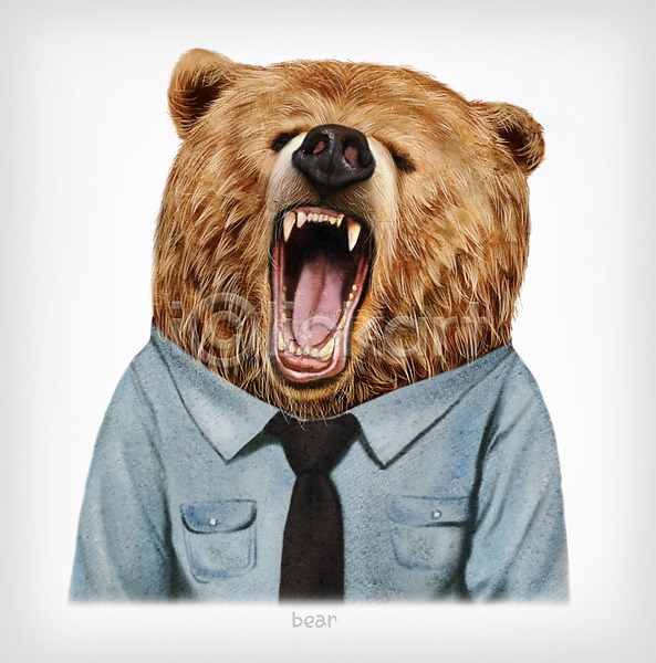 사람없음 PSD 일러스트 곰 넥타이 동물 셔츠 옷 의인화 초상화 패션