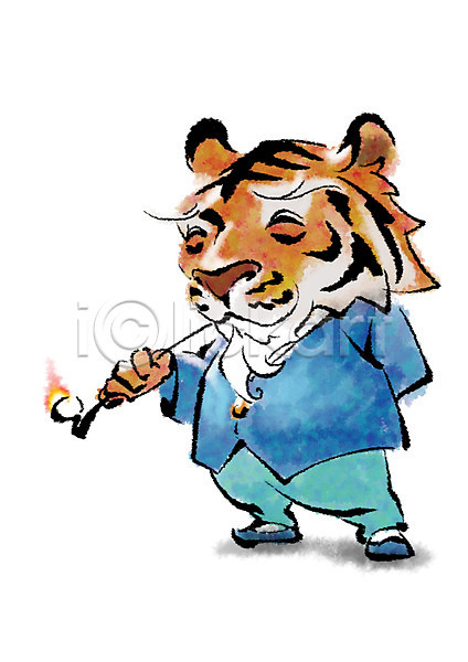 사람없음 PSD 일러스트 담뱃대 동물 동물캐릭터 양반 캘리그라피 한마리 한복 호랑이 흡연