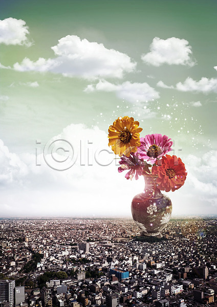사람없음 PSD 편집이미지 구름(자연) 꽃 꽃병 도시 뷰티 편집 하늘
