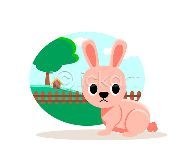 사람없음 AI(파일형식) 일러스트 나무 동물 울타리 클립아트 토끼