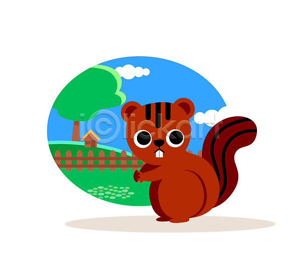 사람없음 AI(파일형식) 일러스트 구름(자연) 나무 다람쥐 동물 울타리 클립아트