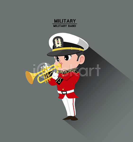 남자 성인 한명 AI(파일형식) 일러스트 국방 군인 아이소메트릭 의장대 의장대모자 전신 클립아트 트럼펫
