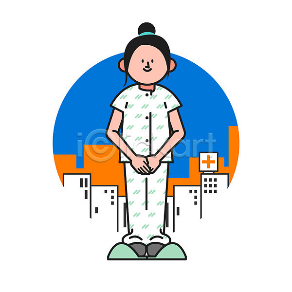 성인 여자 한명 AI(파일형식) 아이콘 간호 간호복 간호사 병원 의학 전신 클립아트