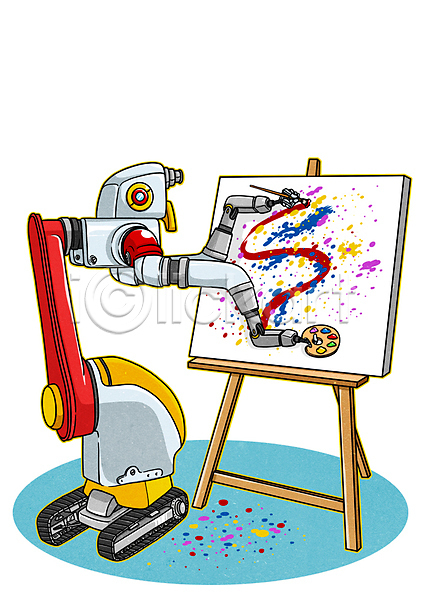 미래 사람없음 PSD 일러스트 4차산업 AI(인공지능) 그리기 기계 로봇 만화 미래산업 붓 예술 이젤 팔레트
