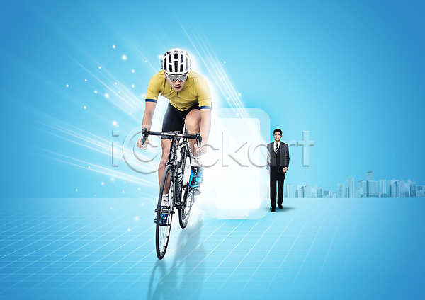20대 남자 두명 성인 한국인 PSD 편집이미지 고글 비즈니스맨 빌딩 빛 사이클링 사이클복 서기 앉기 운동 자전거 전신 편집 헬멧
