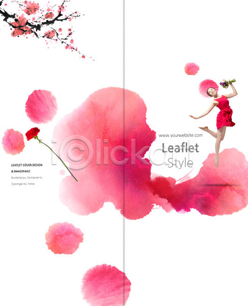 20대 성인 여자 한국인 한명 PSD 템플릿 2단접지 꽃다발 꽃잎 나뭇가지 리플렛 북디자인 북커버 뷰티 우먼라이프 원피스 장미 전신 출판디자인 춤 팜플렛 편집 표지 표지디자인