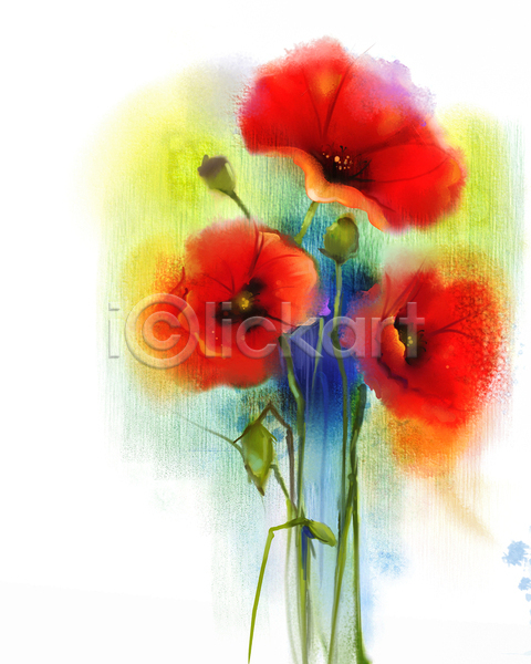 사람없음 JPG 포토 해외이미지 그림 꽃 미술 빨간색 세송이 손그림 수채화(물감) 해외202004