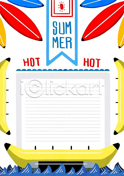 사람없음 PSD 일러스트 바캉스 백그라운드 서핑보드 여름(계절) 여름휴가 태양 파도 편지지