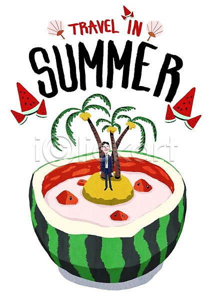 남자 성인 한명 PSD 일러스트 바캉스 백그라운드 부채 섬 수박 야자수 여름(계절) 여름음식 여름휴가 정장 제철과일 제철음식