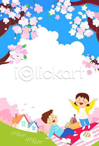 남자 두명 성인 여자 AI(파일형식) 일러스트 프레임일러스트 구름(자연) 문화 벚꽃 봄 봄소풍 샌드위치 소풍 울타리 이벤트 일본문화 주택 프레임