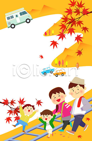 남자 성인 어린이 여러명 여자 AI(파일형식) 일러스트 프레임일러스트 가을(계절) 가을소풍 기찻길 낙엽 단풍 문화 산 이벤트 일본문화 자동차 캠핑카 프레임