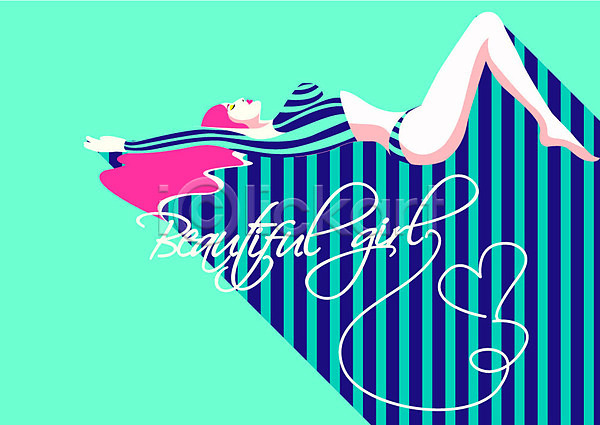 섹시 성인 여자 한명 AI(파일형식) 일러스트 눕기 래쉬가드 뷰티 수영복 여신 전신 포스터 화장