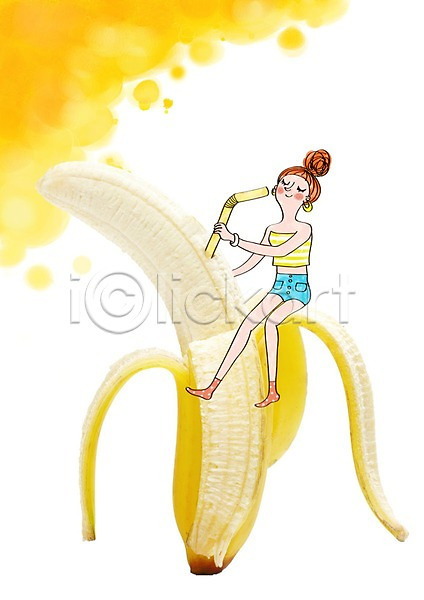 성인 여자 한명 PSD 편집이미지 바나나 빨대