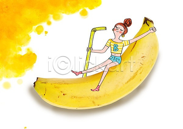 성인 여자 한명 PSD 편집이미지 바나나 빨대