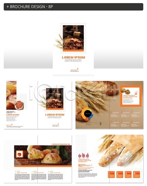 사람없음 INDD ZIP 인디자인 템플릿 그래프 밀 바게트 빵 크루아상 팜플렛