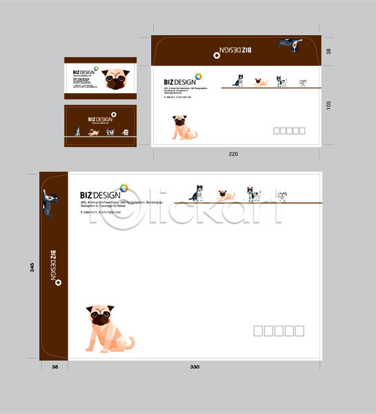 사람없음 AI(파일형식) 명함템플릿 봉투템플릿 템플릿 갈색 강아지 동물캐릭터 명함 반려 봉투디자인 비즈디자인 서류봉투 세트 우편봉투 패키지 편지봉투