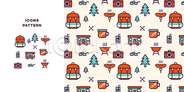 사람없음 AI(파일형식) 아이콘 나무 바베큐그릴 바캉스 배낭 선글라스 소시지 여름휴가 음료 카메라 캠핑카 패턴 패턴백그라운드