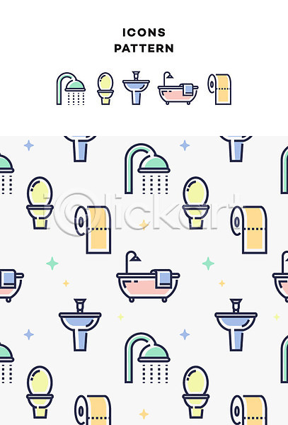 사람없음 AI(파일형식) 아이콘 가구 두루마리화장지 변기 샤워기 세면대 욕조 인테리어 패턴 패턴백그라운드