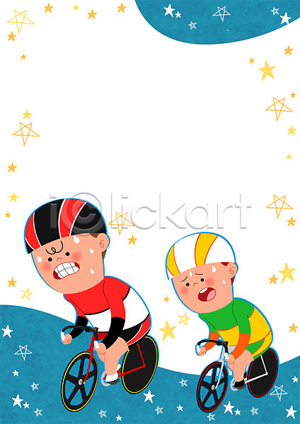남자 두명 성인 어린이 청소년 PSD 일러스트 별 사이클링 사이클선수 스포츠 자전거 프레임 헬멧