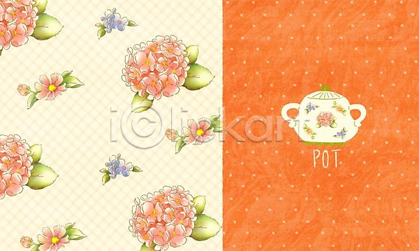 사람없음 PSD 일러스트 꽃 꽃잎 꽃프레임 도자기공예 물방울무늬 수국 주전자 페인팅 포슬린