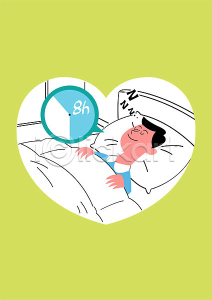 남자 성인 한명 PSD 일러스트 건강 건강관리 건강수칙 매너 베개 수면 숙면 예방 예절 청결 침대 포스터