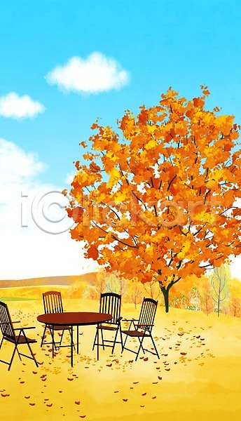 감성 사람없음 PSD 일러스트 가을(계절) 가을배경 구름(자연) 나무 낙엽 노을 백그라운드 의자 일몰 자연 탁자 풍경(경치)